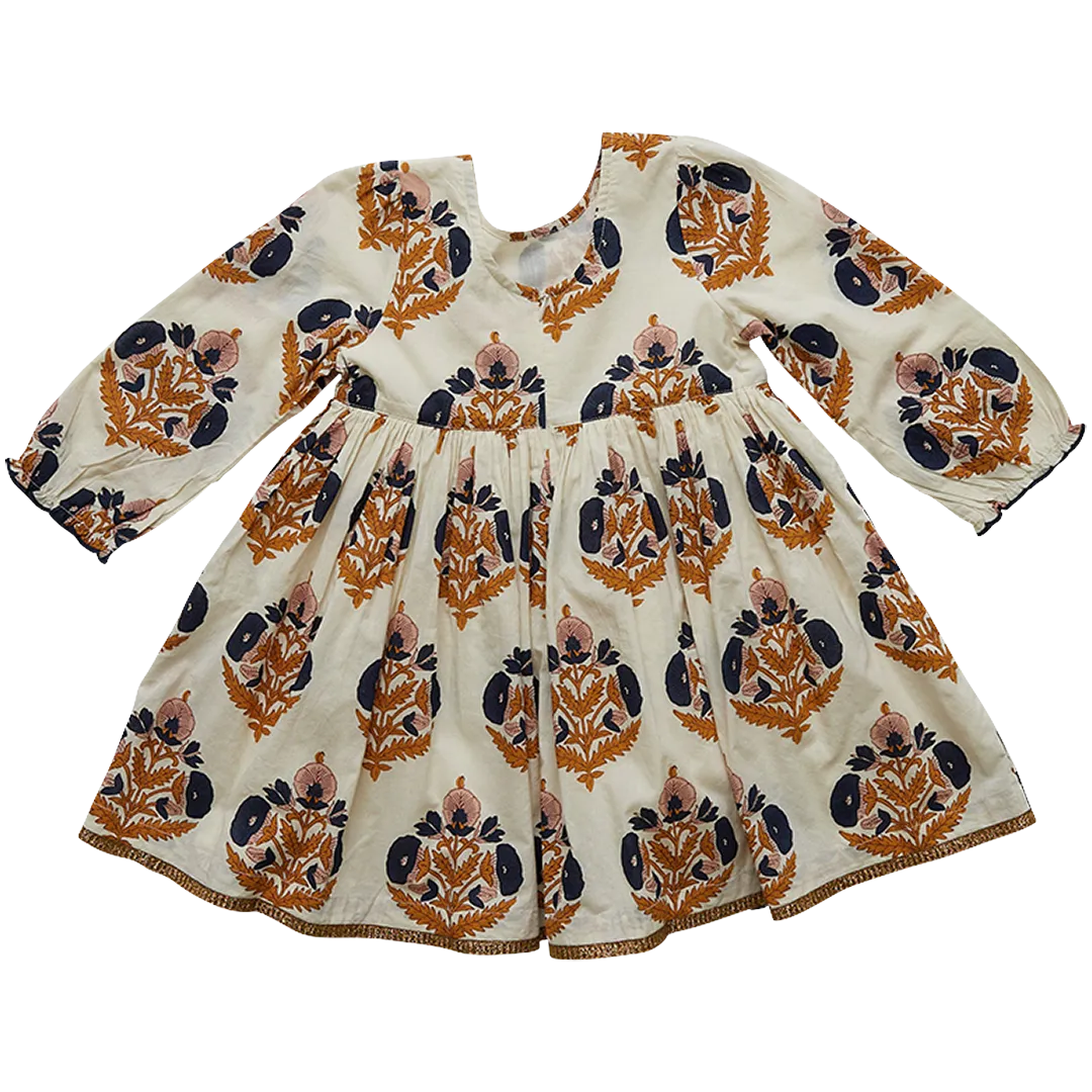 Pink Chicken Navy Gold Flower Girls Amma Dress