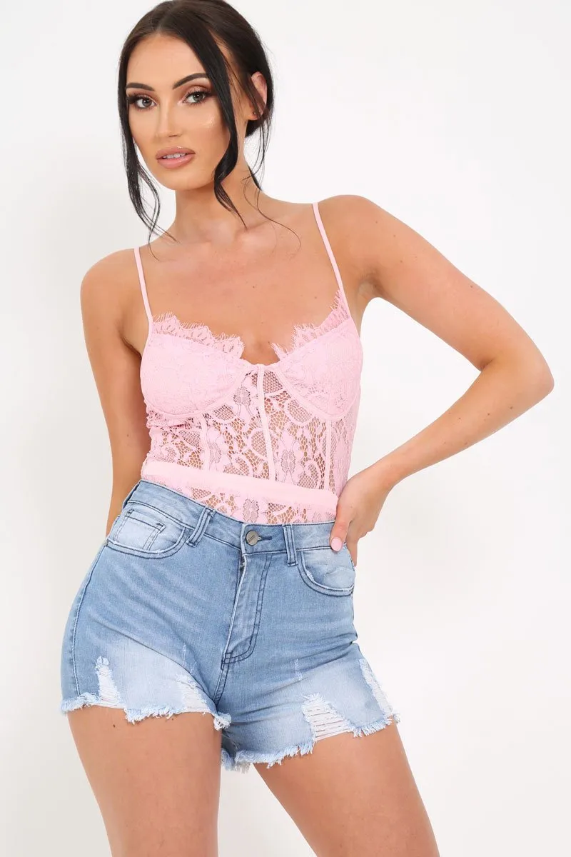 Pink Lace Flower Bodysuit - Faylen