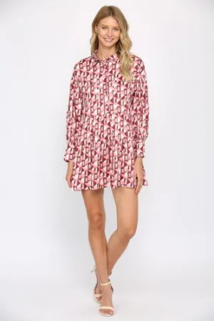 Pink Mocha Geo Print Babydoll Shirt Dress