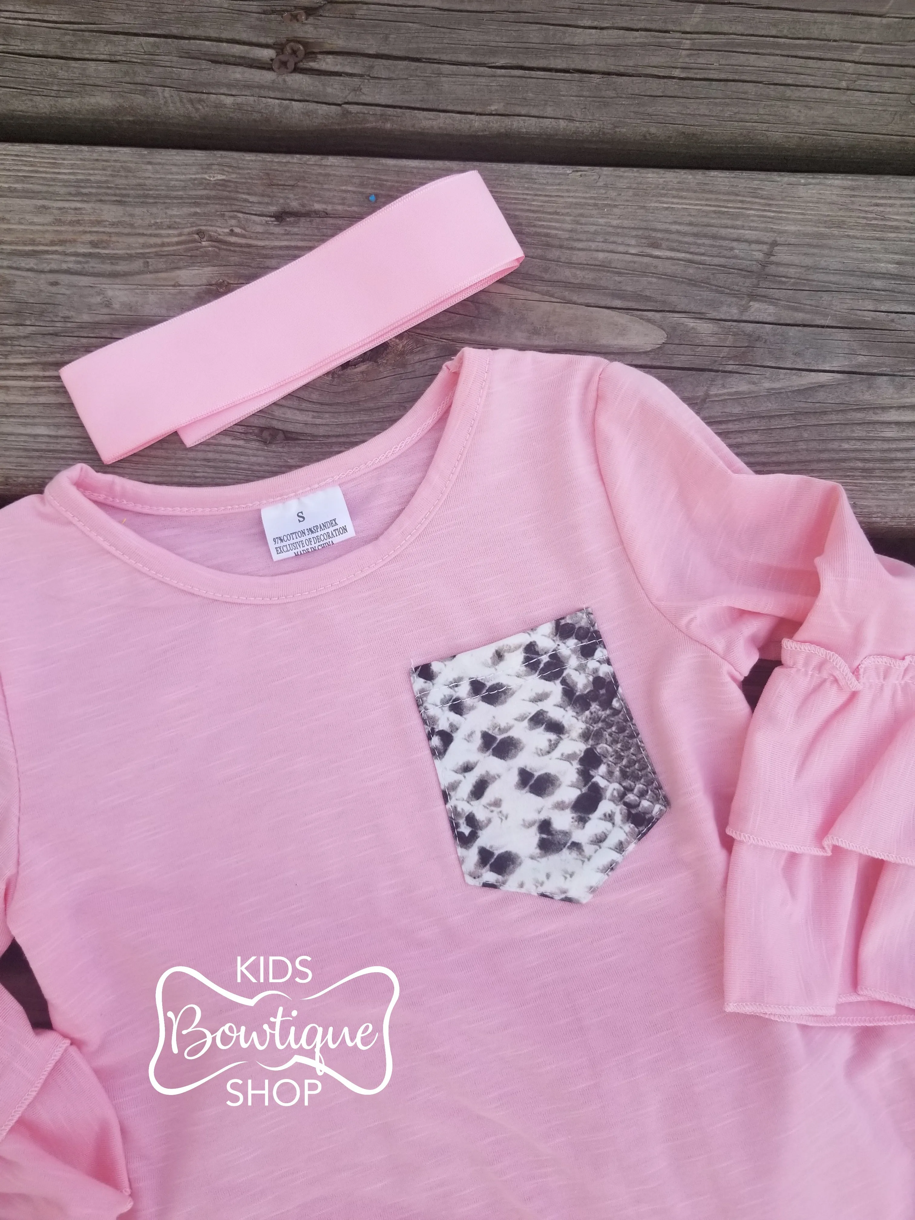 Pink Ruffle Sleeve Tee with Denim Pants