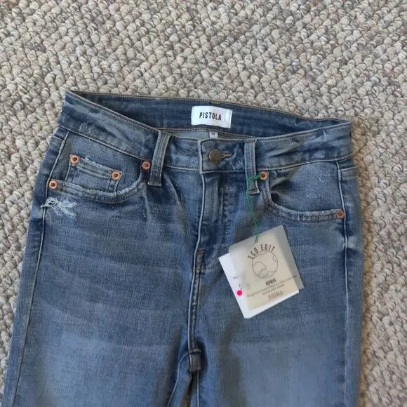 Pistola Audrey Mid Rise Skinny Jeans Size 26 Ankle Medium Wash Blue Distressed