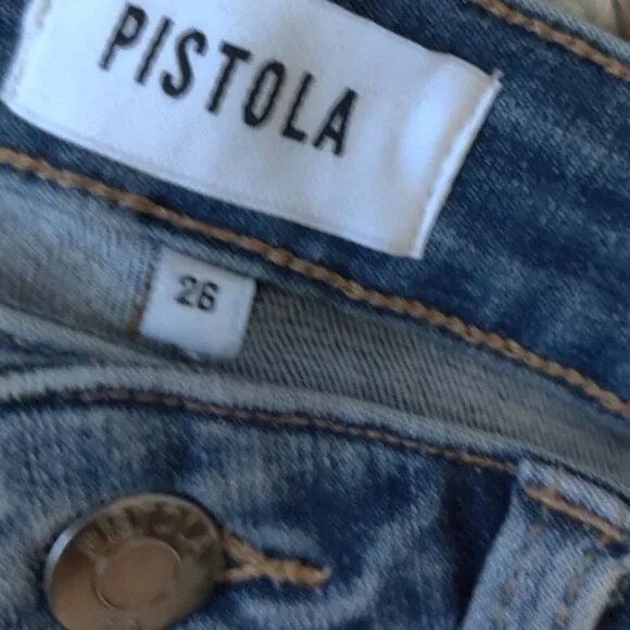 Pistola Audrey Mid Rise Skinny Jeans Size 26 Ankle Medium Wash Blue Distressed
