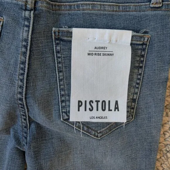 Pistola Audrey Mid Rise Skinny Jeans Size 26 Ankle Medium Wash Blue Distressed