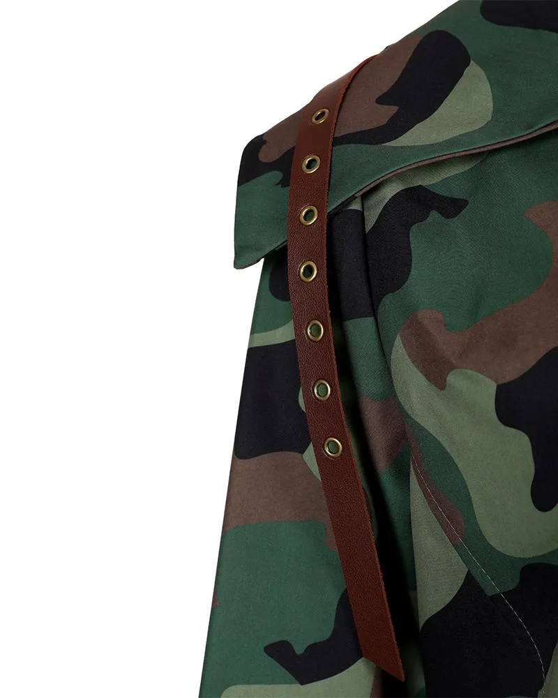 Plaid Print Button Front Longline Cargo Trench Coat