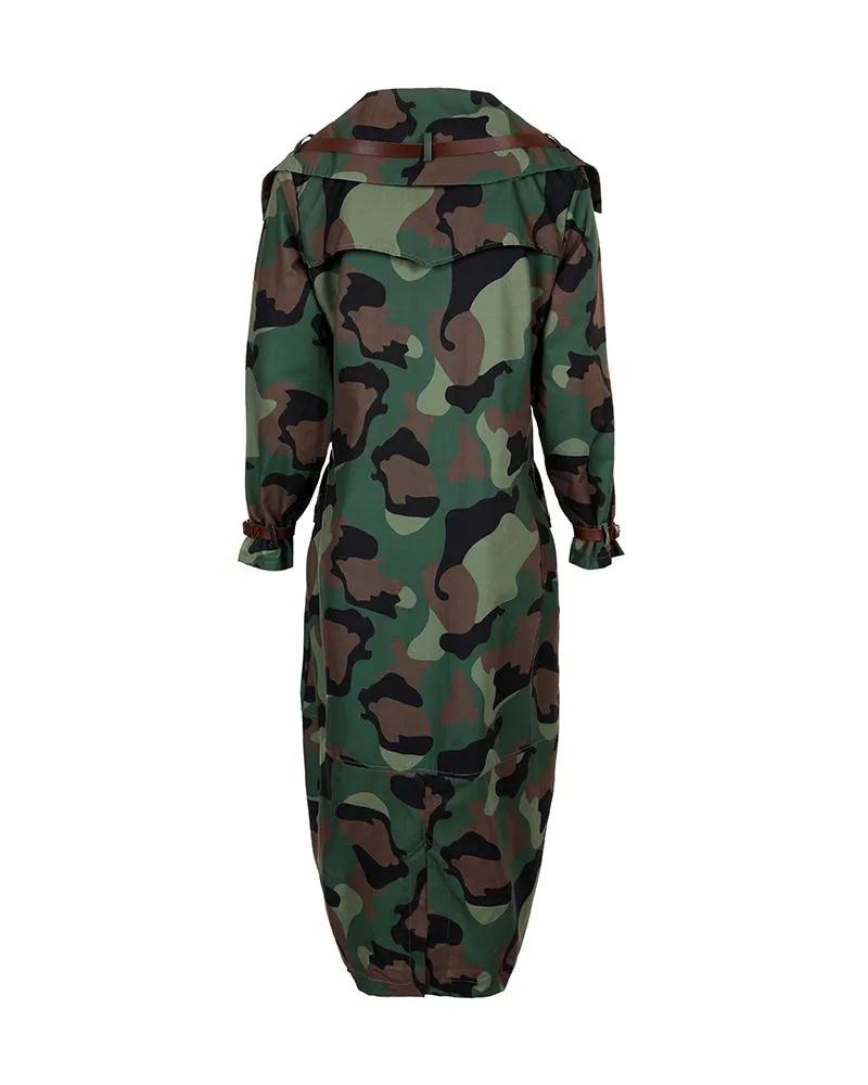 Plaid Print Button Front Longline Cargo Trench Coat