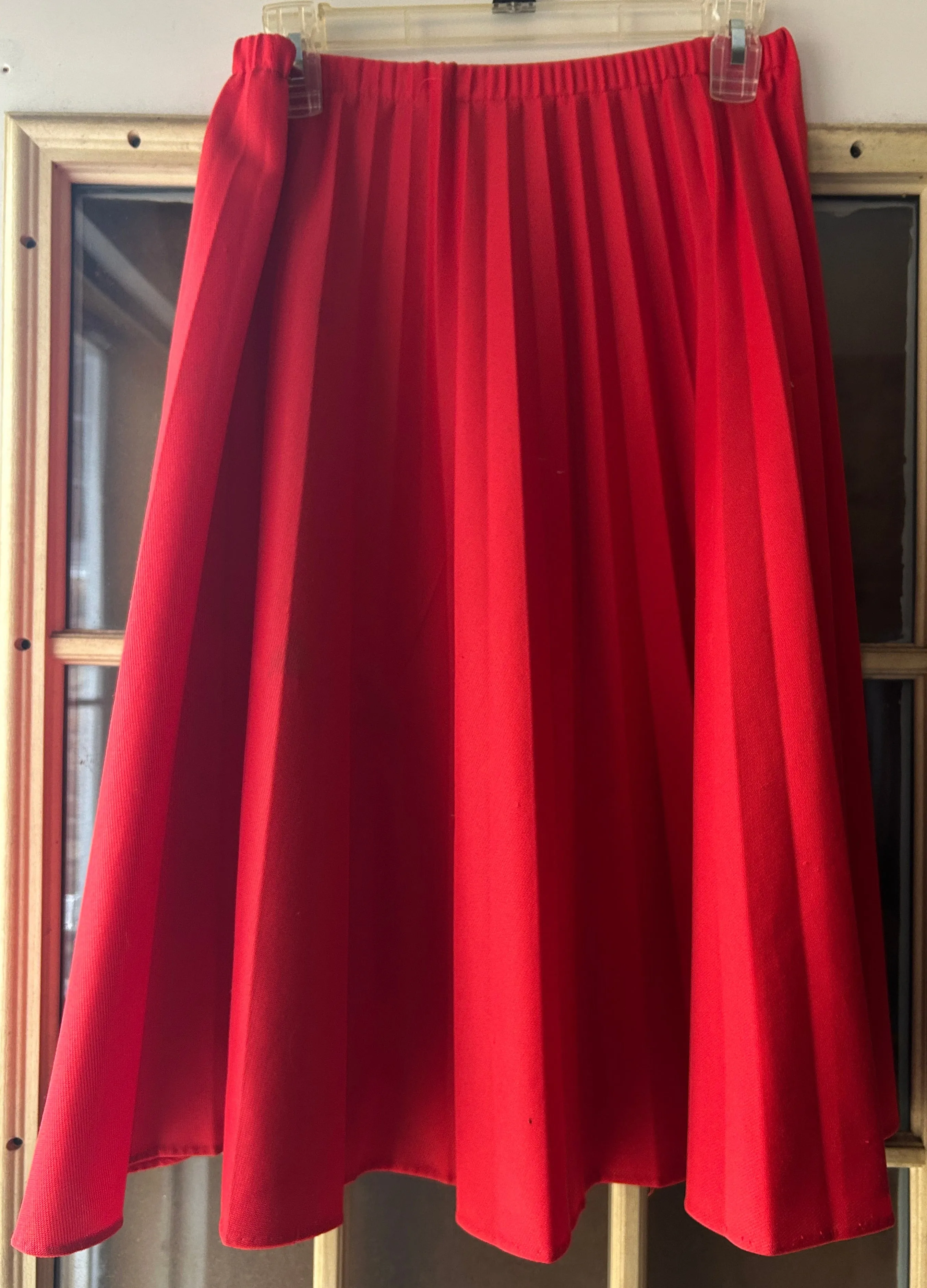 Pleated Red Midi Skirt