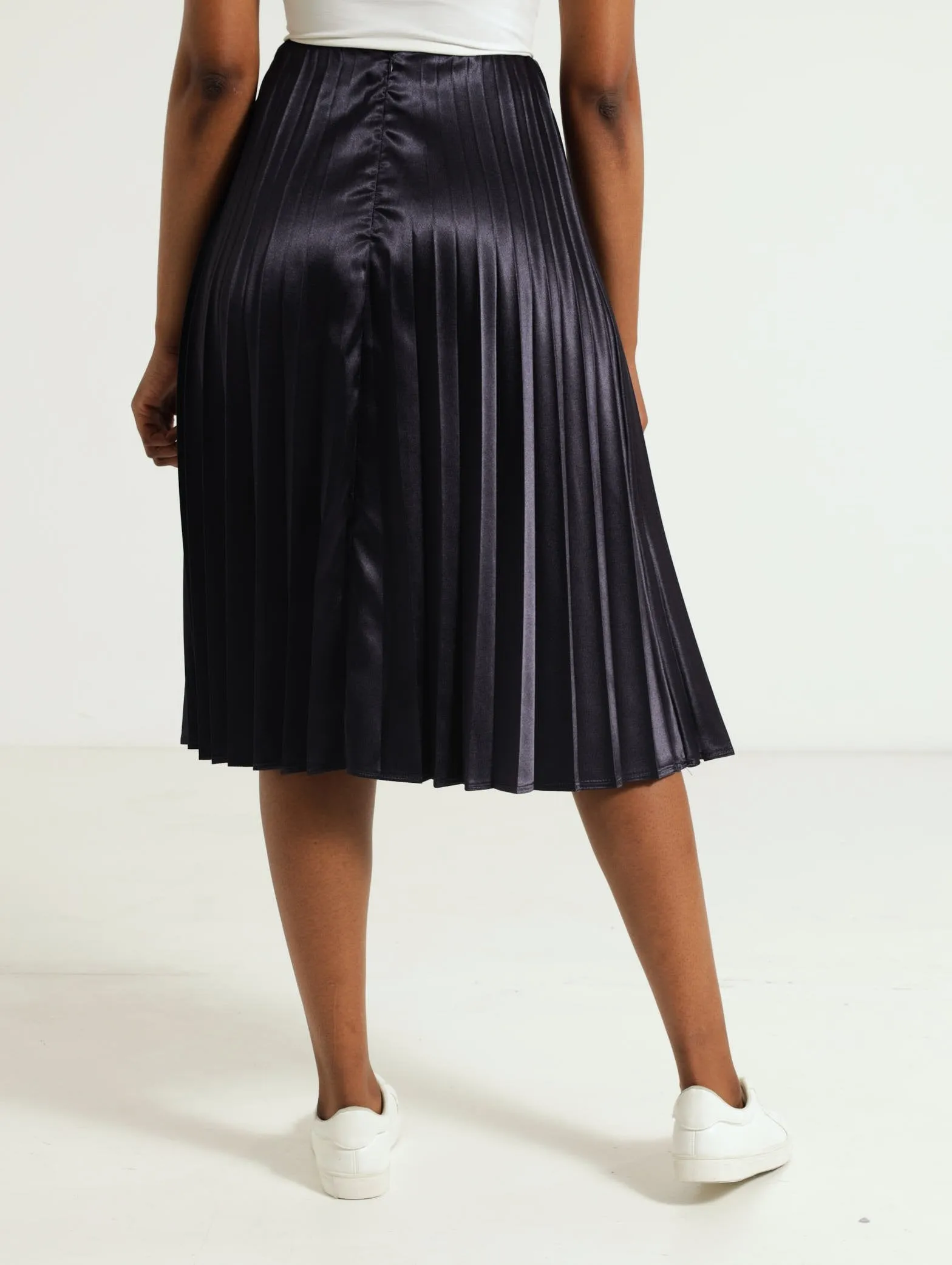 Pleated Satin Skirt - Navy