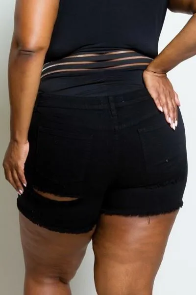 Plus Size Ripped Mini Denim Shorts [SALE]