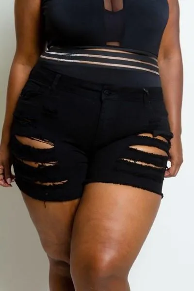 Plus Size Ripped Mini Denim Shorts [SALE]