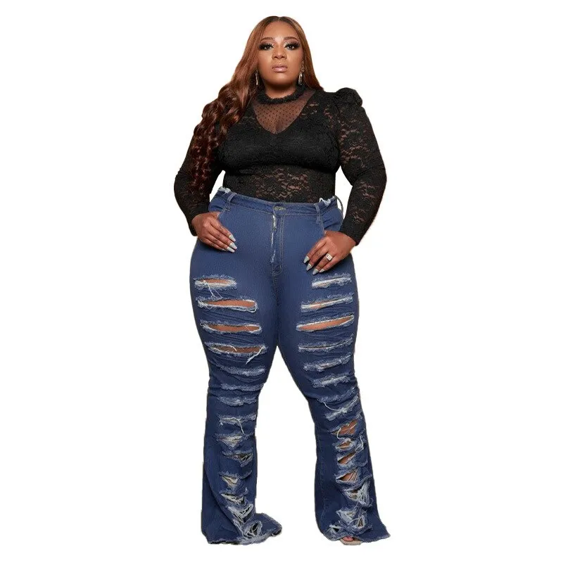 Plus Size Washed Ripped Jeans