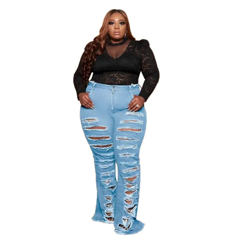 Plus Size Washed Ripped Jeans