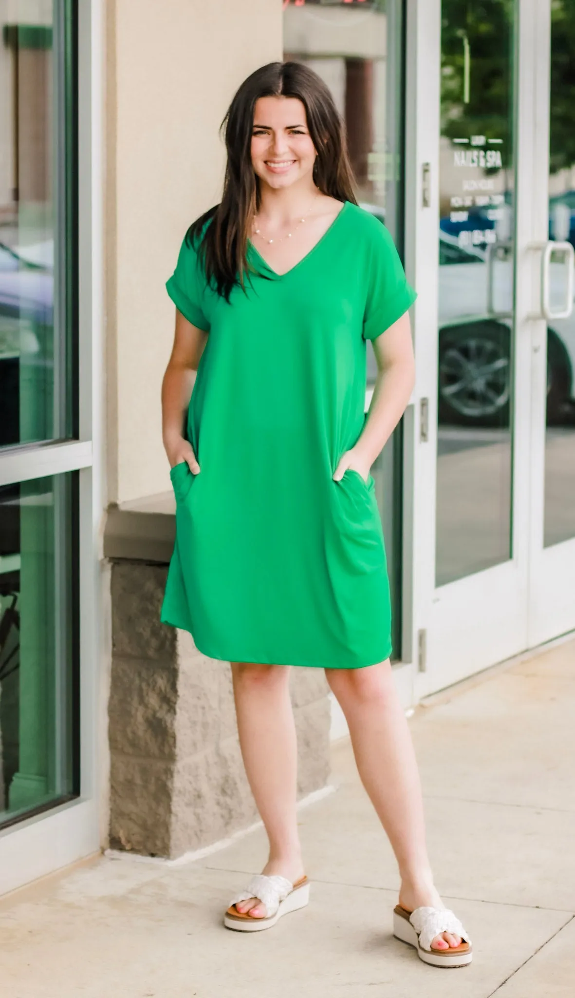Pretty Please T-Shirt Dress in Green