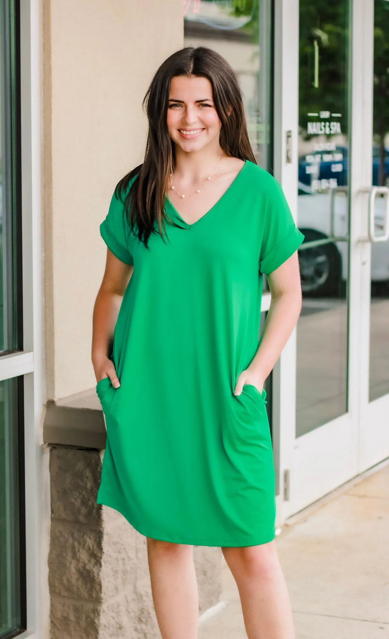 Pretty Please T-Shirt Dress in Green