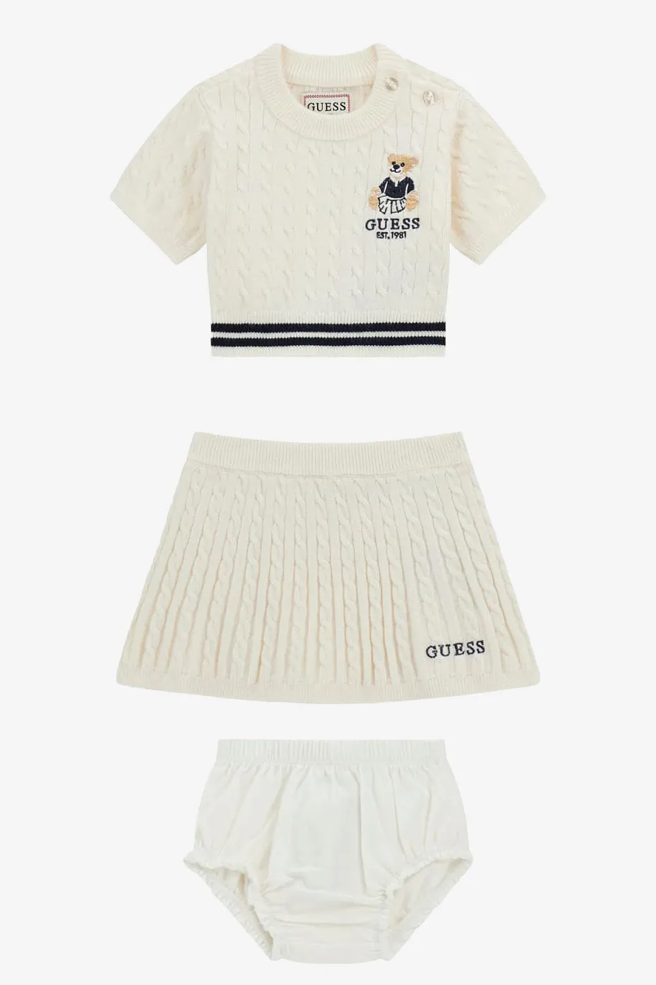 "Love" Ivory Cable Knit Top, Skirt & Bloomers
