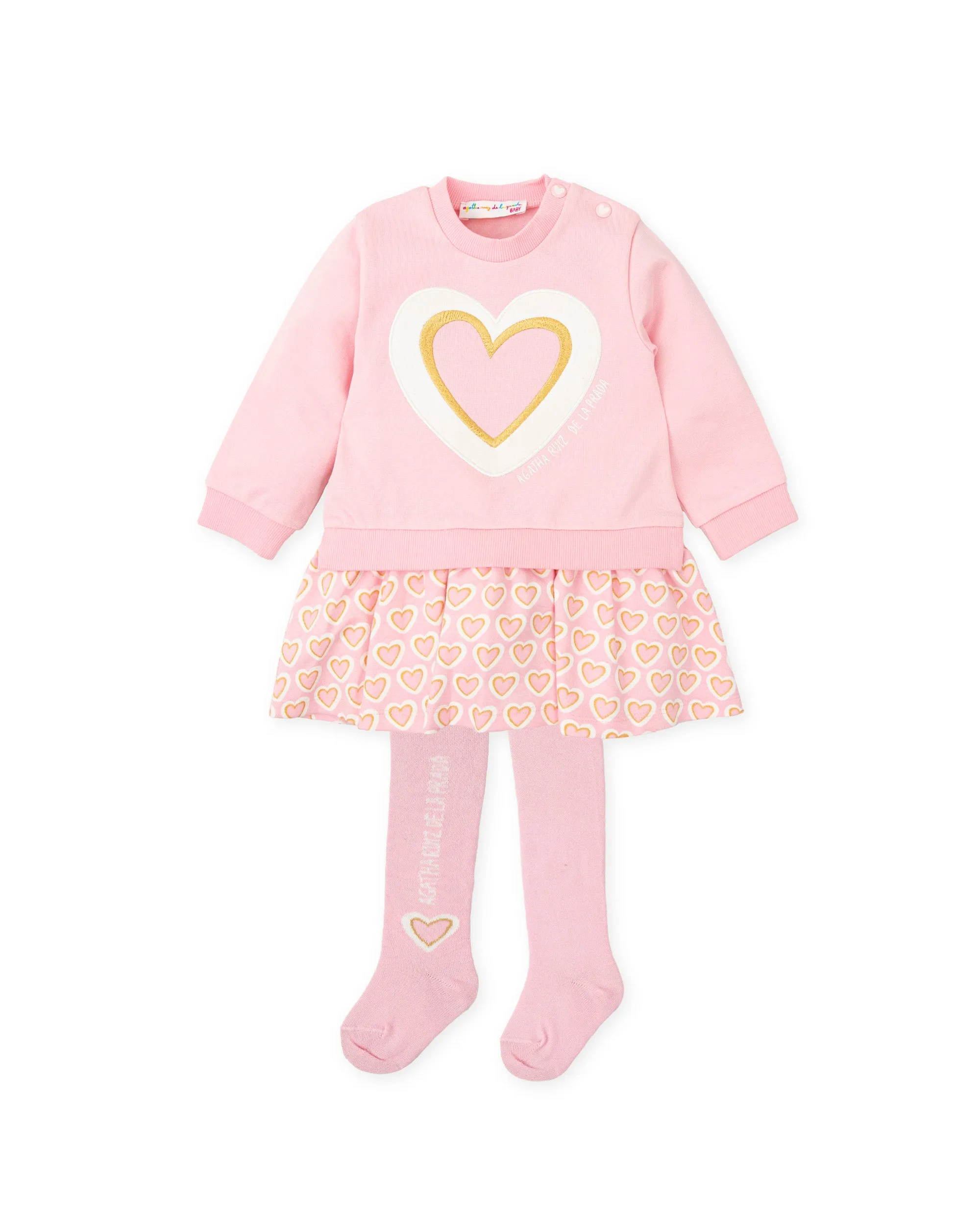"Sia" Baby Pink Heart Sweatshirt Dress & Tights