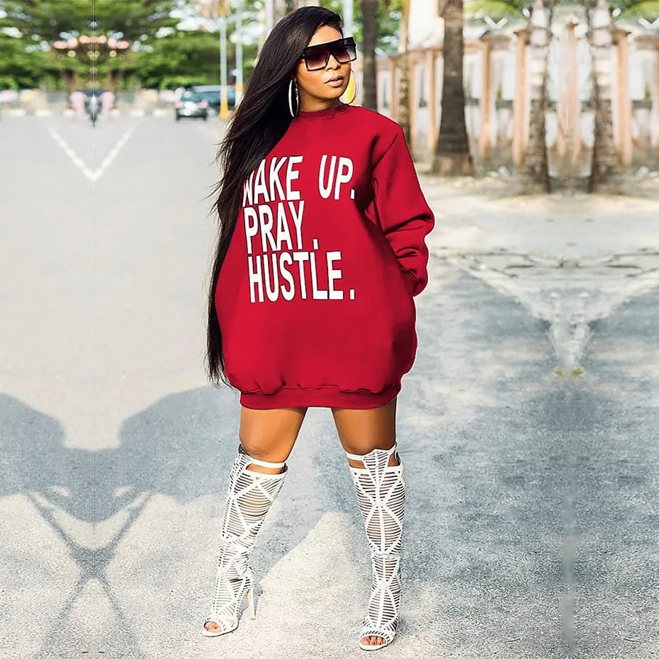 "Wake Up, Pray, Hustle." Sweatshirt Dress - 3 Color Options