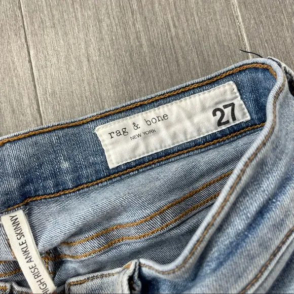 Rag &amp; bone High Rise Waisted Light Wash Distressed Ankle Skinny Jeans Norlet 27