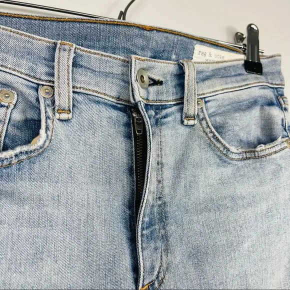 Rag &amp; bone High Rise Waisted Light Wash Distressed Ankle Skinny Jeans Norlet 27