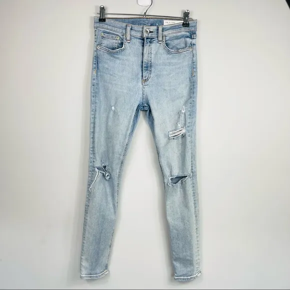 Rag &amp; bone High Rise Waisted Light Wash Distressed Ankle Skinny Jeans Norlet 27