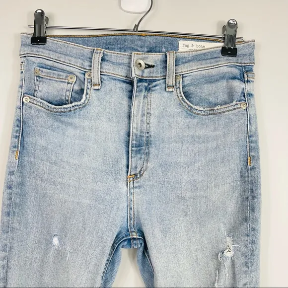 Rag &amp; bone High Rise Waisted Light Wash Distressed Ankle Skinny Jeans Norlet 27