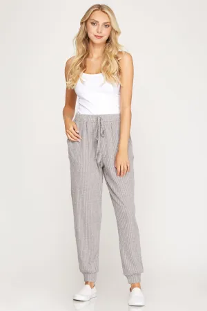Rib Knit Jogger Pants -  Gray