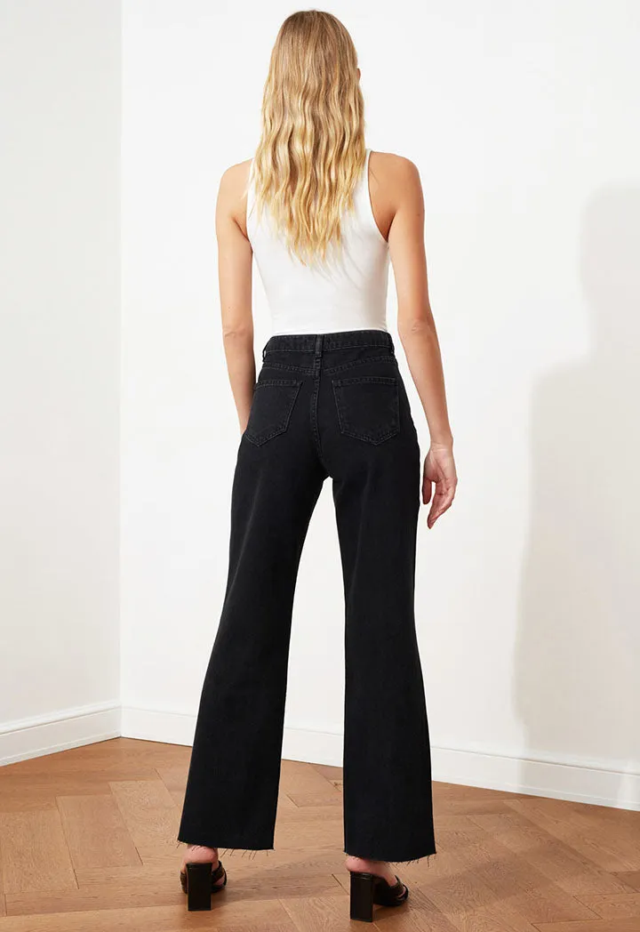 Ripped Detailed High Waist Wide Leg Jeans