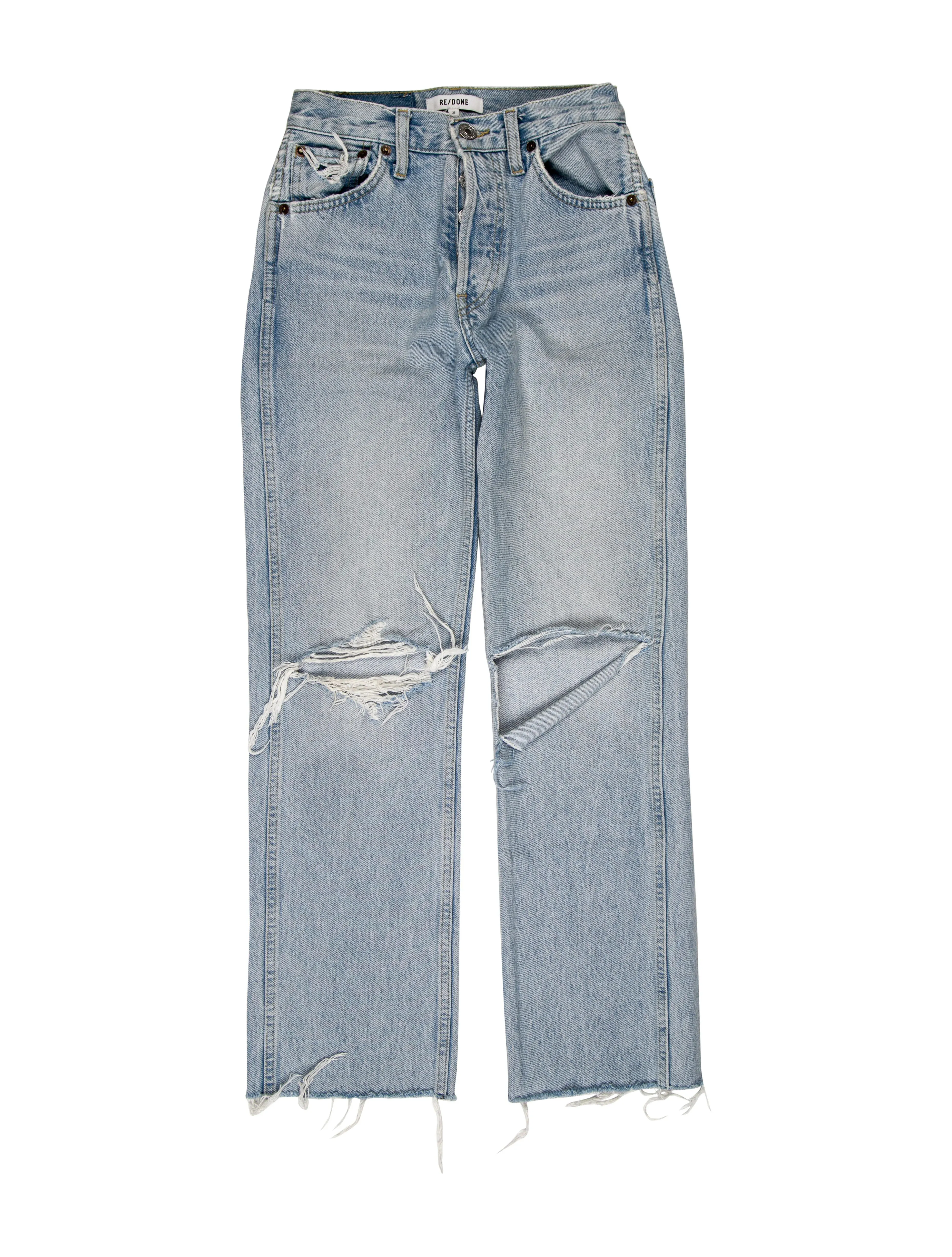 Ripped Knee Light Wash Mid Rise Jeans