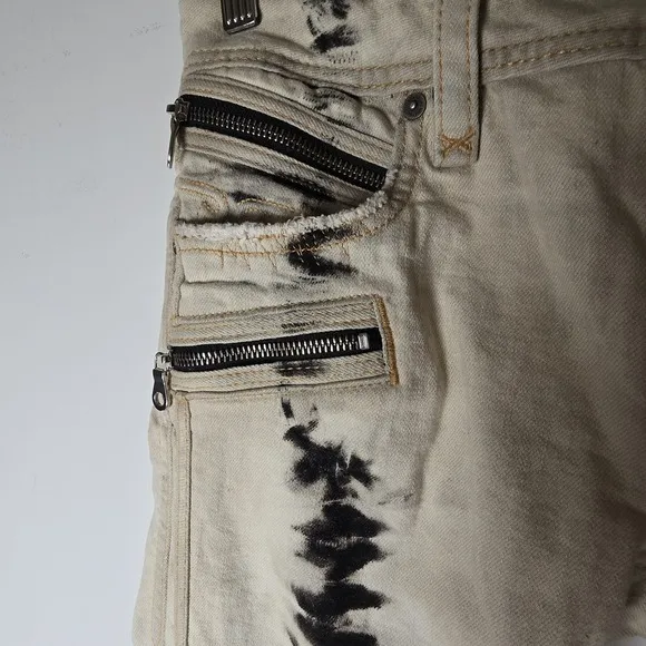 Rock Revival Moto Womens Jeans Cladelle Cream/Black 27 Denim Distressed