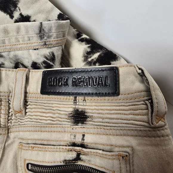 Rock Revival Moto Womens Jeans Cladelle Cream/Black 27 Denim Distressed