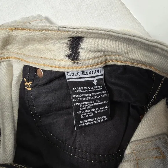 Rock Revival Moto Womens Jeans Cladelle Cream/Black 27 Denim Distressed