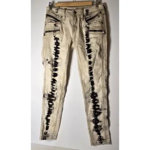 Rock Revival Moto Womens Jeans Cladelle Cream/Black 27 Denim Distressed