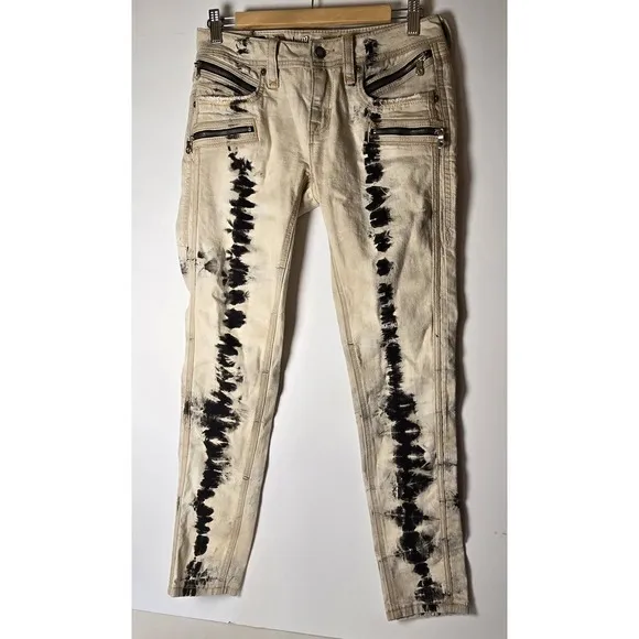 Rock Revival Moto Womens Jeans Cladelle Cream/Black 27 Denim Distressed
