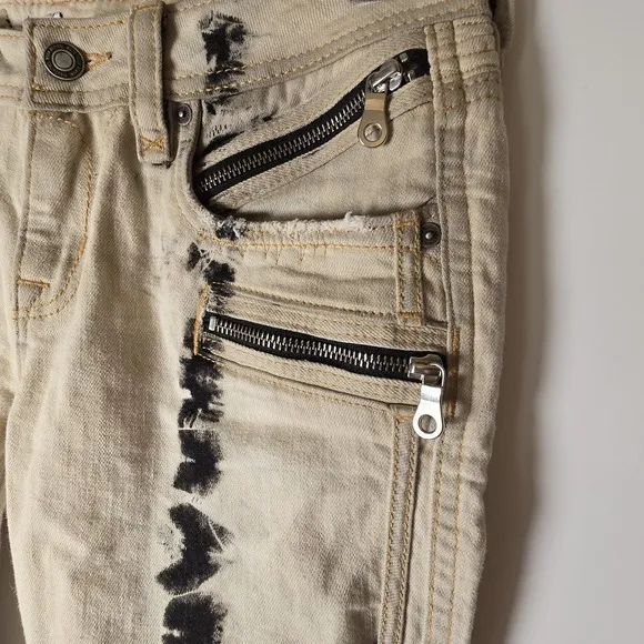 Rock Revival Moto Womens Jeans Cladelle Cream/Black 27 Denim Distressed