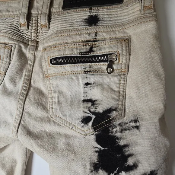 Rock Revival Moto Womens Jeans Cladelle Cream/Black 27 Denim Distressed
