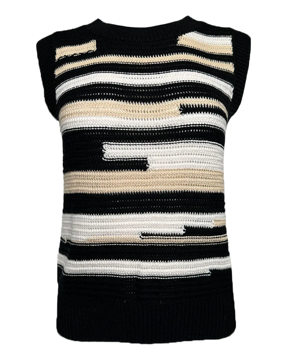 Round Neck Sweater Vest in Black-Multi