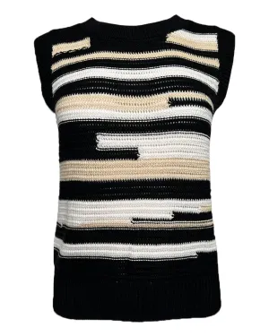 Round Neck Sweater Vest in Black-Multi