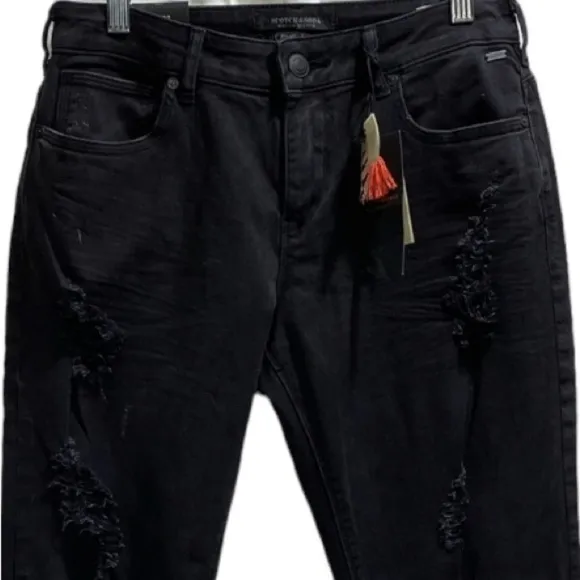 Scotch and Soda Maison Scotch The Skim Super Slim Size 29/32 Black Ripped Jeans