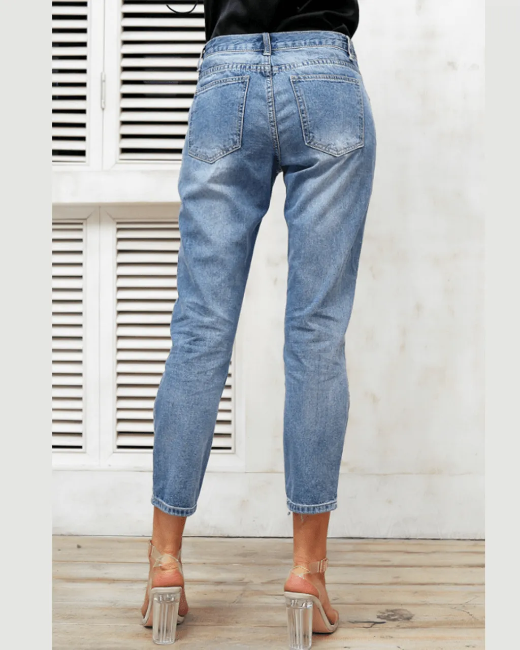 Sequin Hole Blue Jeans