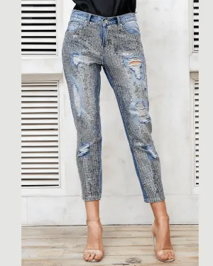 Sequin Hole Blue Jeans