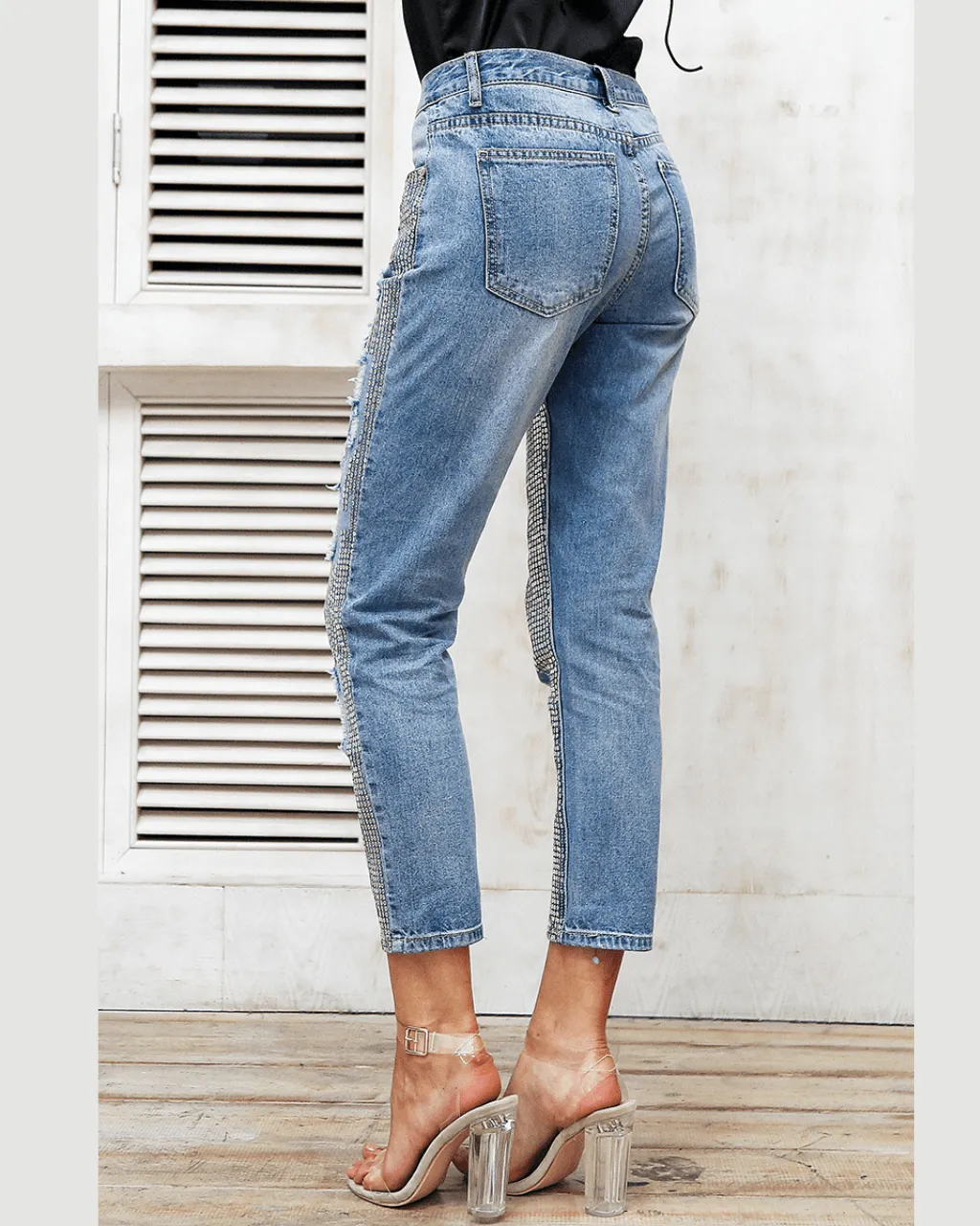 Sequin Hole Blue Jeans