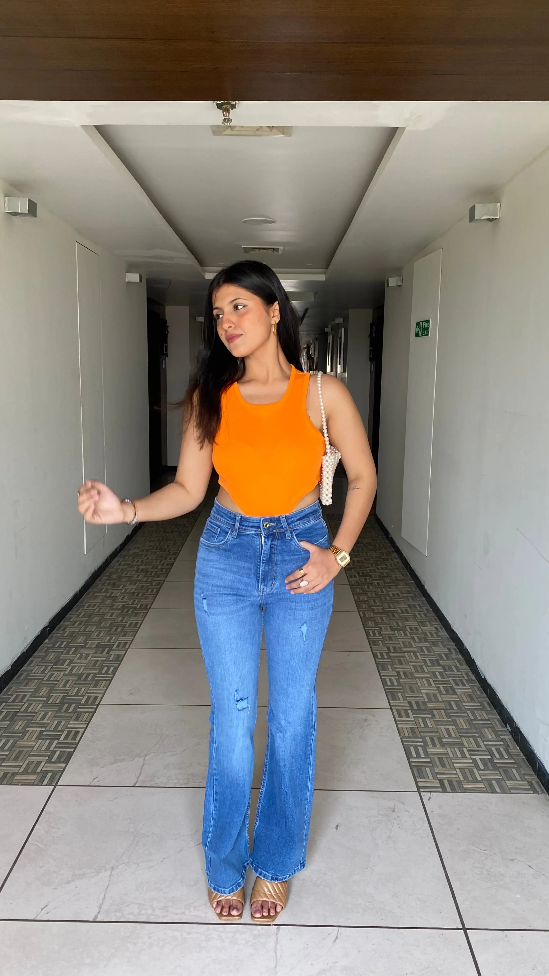 SFK Premium Highwaist Midblue ripped flared Jeans
