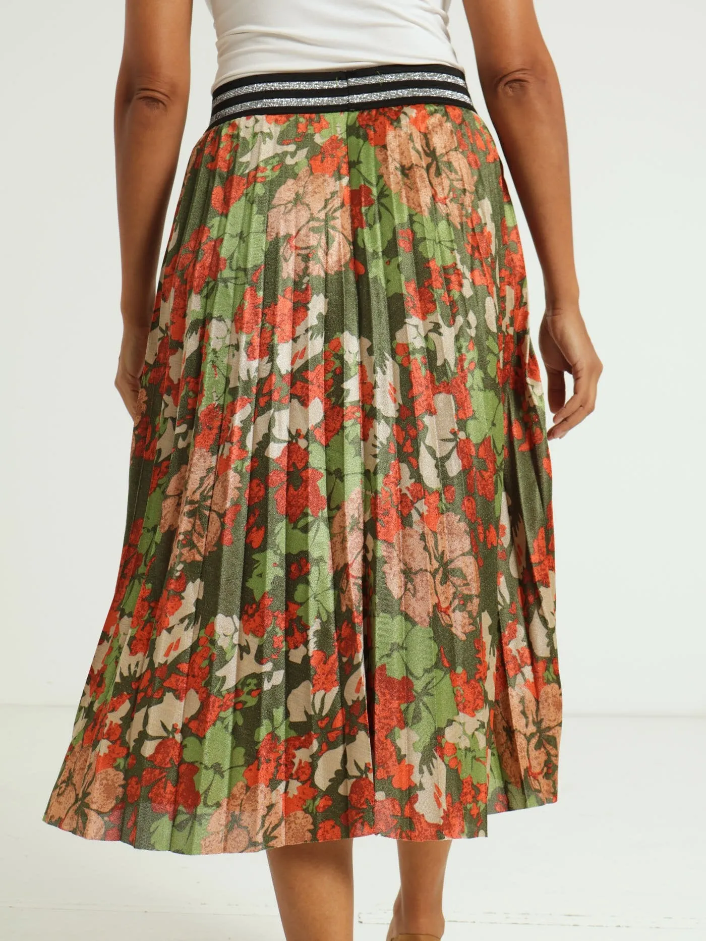Shimmer Pleated Midi Skirt