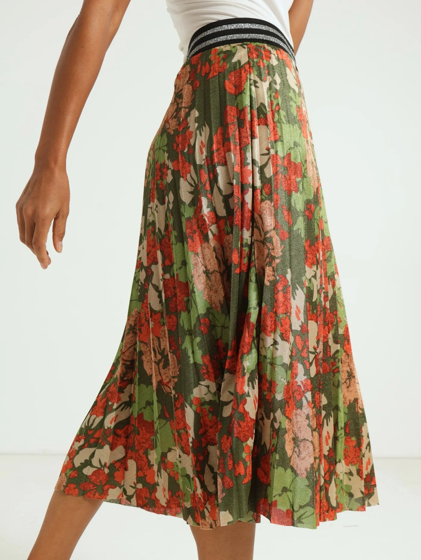 Shimmer Pleated Midi Skirt