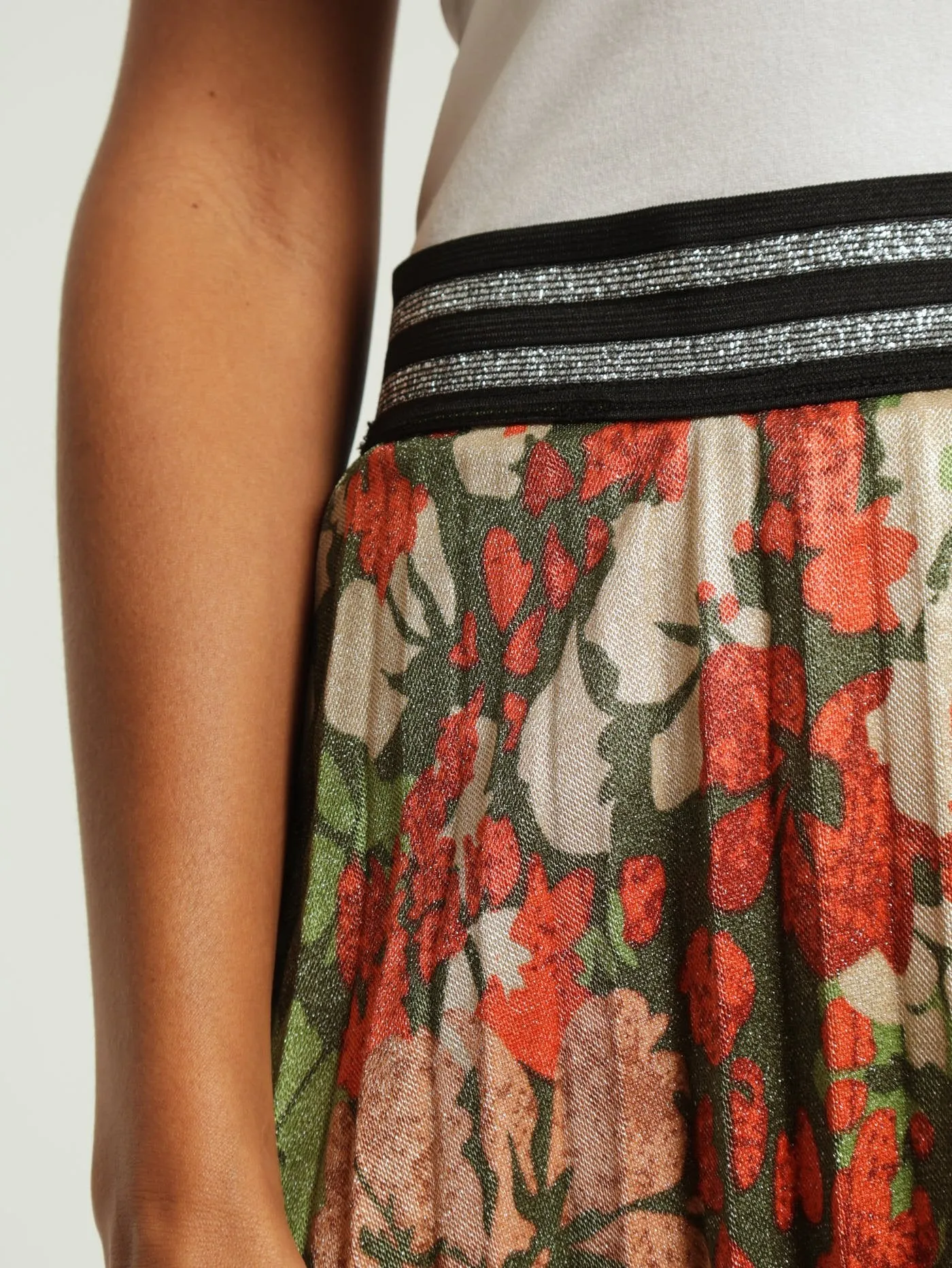 Shimmer Pleated Midi Skirt