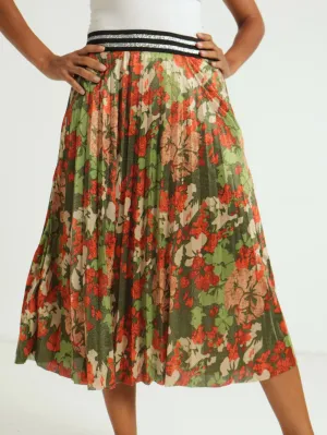 Shimmer Pleated Midi Skirt