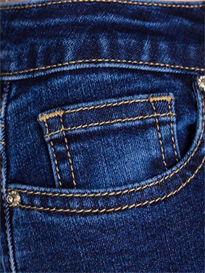 Simple Style Daily Slim Fit Ripped Dark Blue Jeans for Women