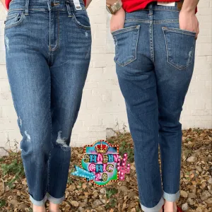 Slim Fit Light Distressed Dark Denim Judy Blue Jeans