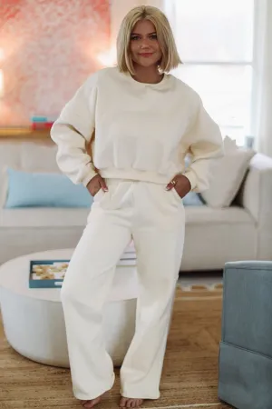 Stay Cozy and Cuddle Wide Leg Sweat Pants  - Cream