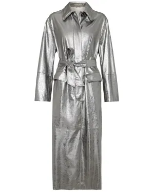 Steel Metallic Leather Trench Coat