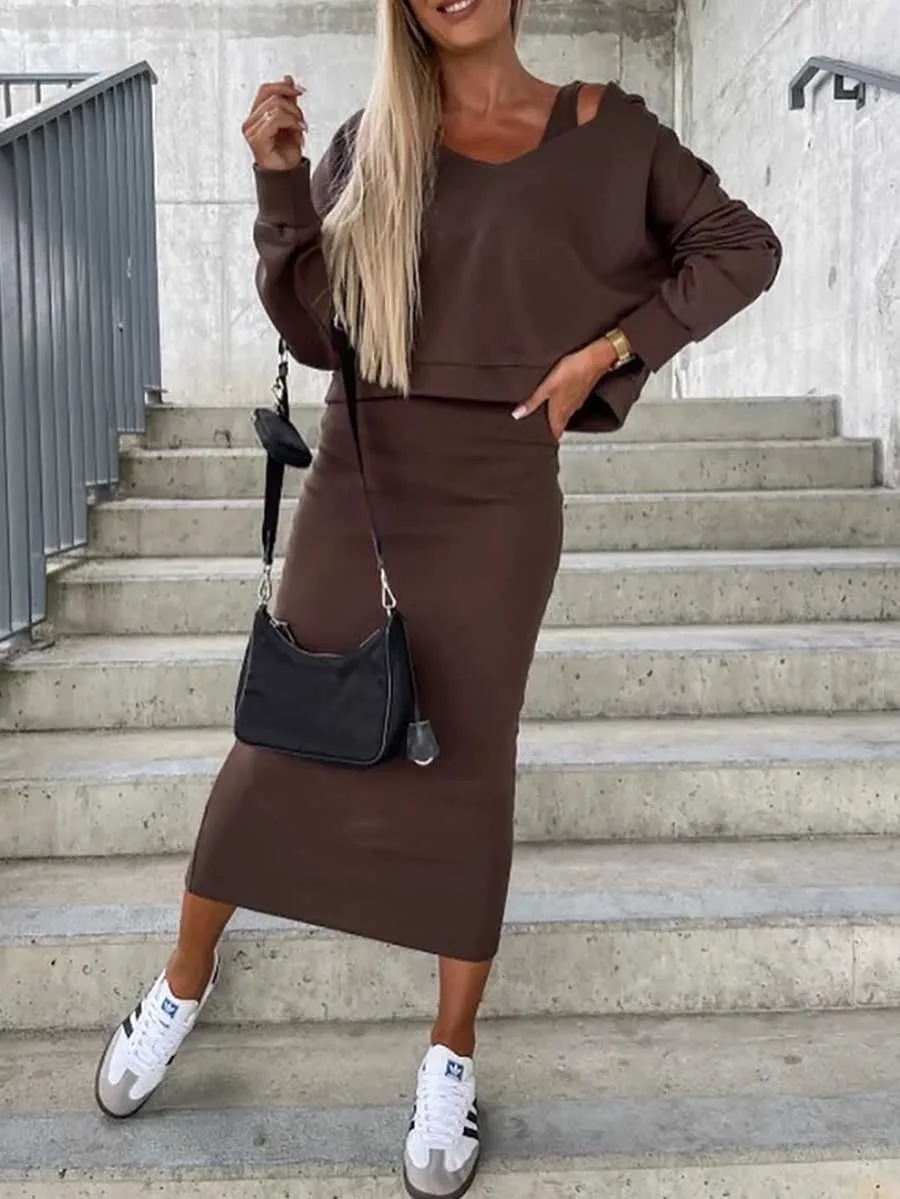 Stunncal Sweatshirt Slim Dress 2-Piece Set